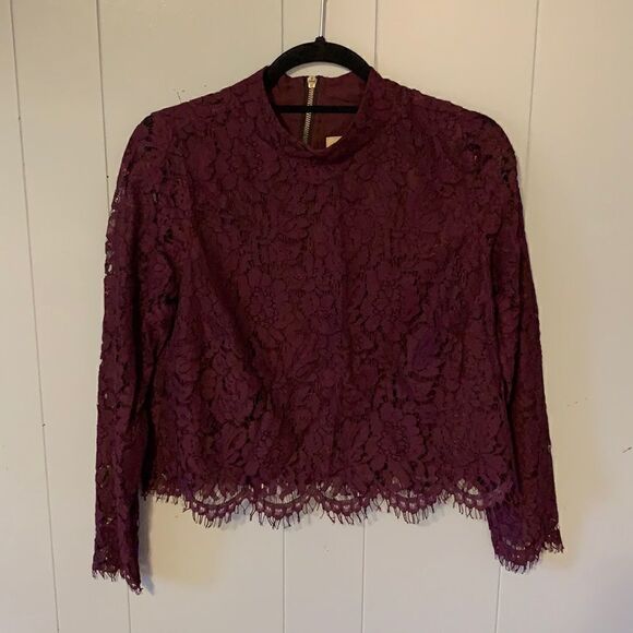 Chaser Burgundy Crop Lace Top Size M - Picture 2 of 4